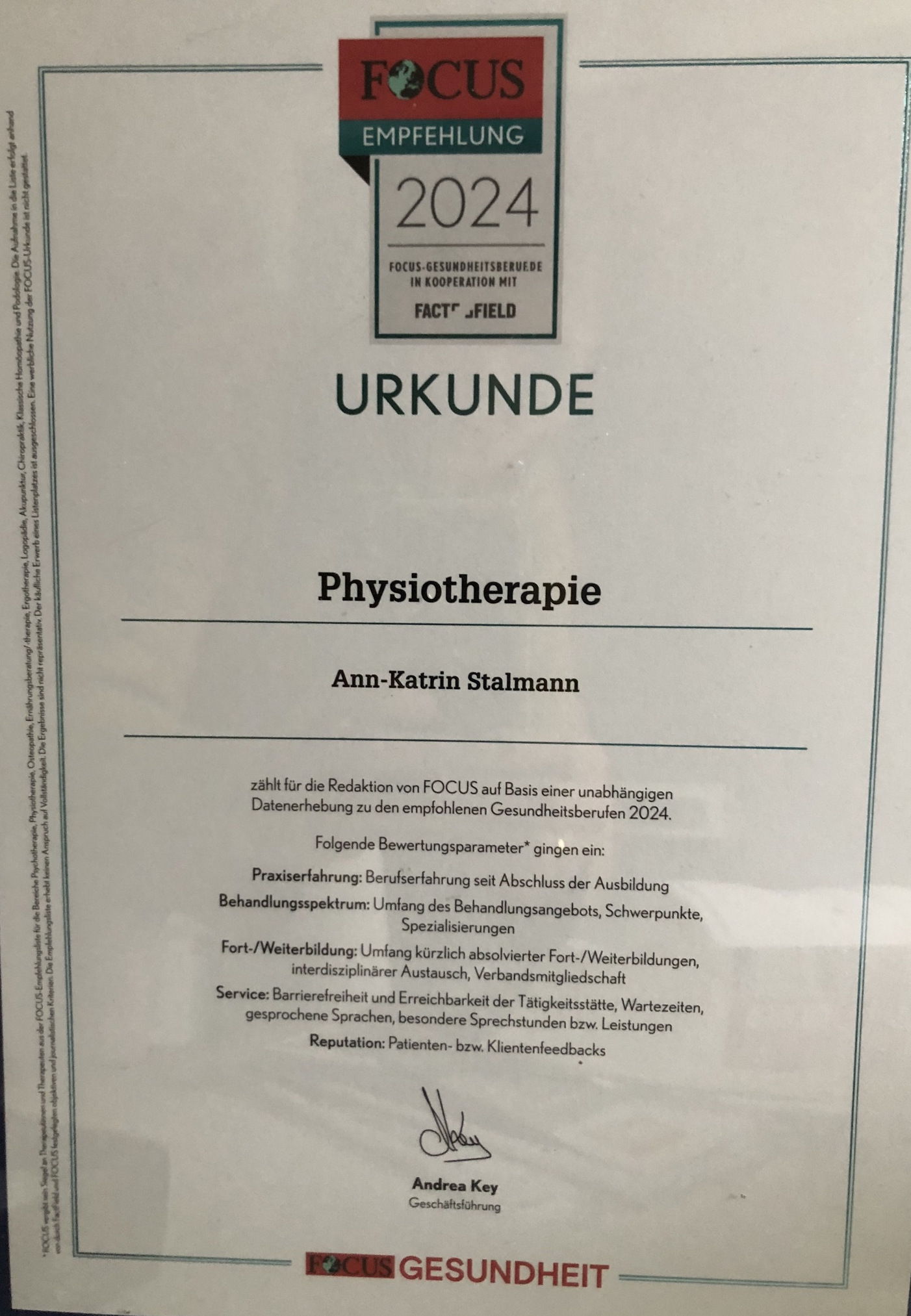 Focus-Empfehlung 2024 - Physiotherapie